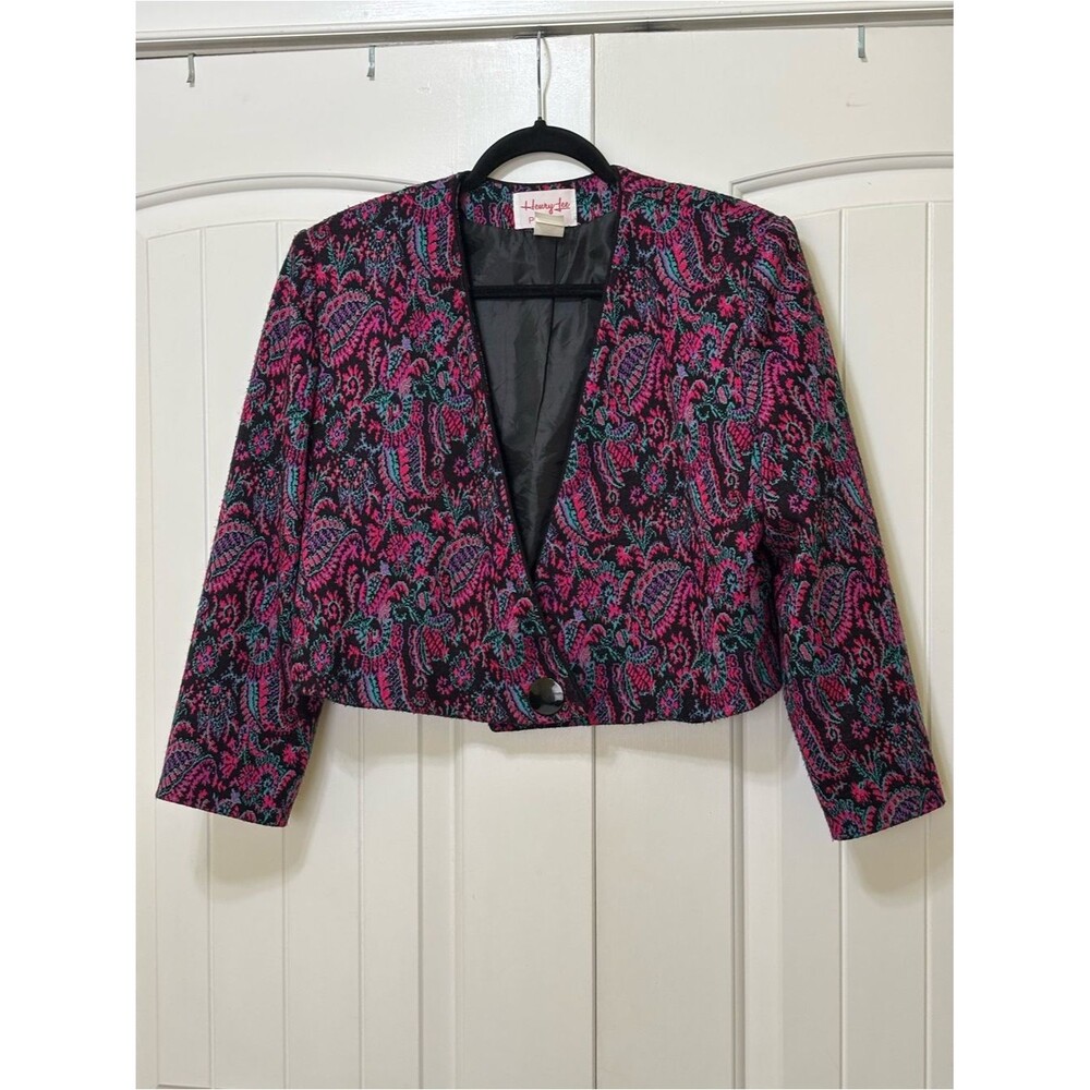 Vintage Henry Lee paisley cropped blazer jacket sz 8 quilted floral boho retro